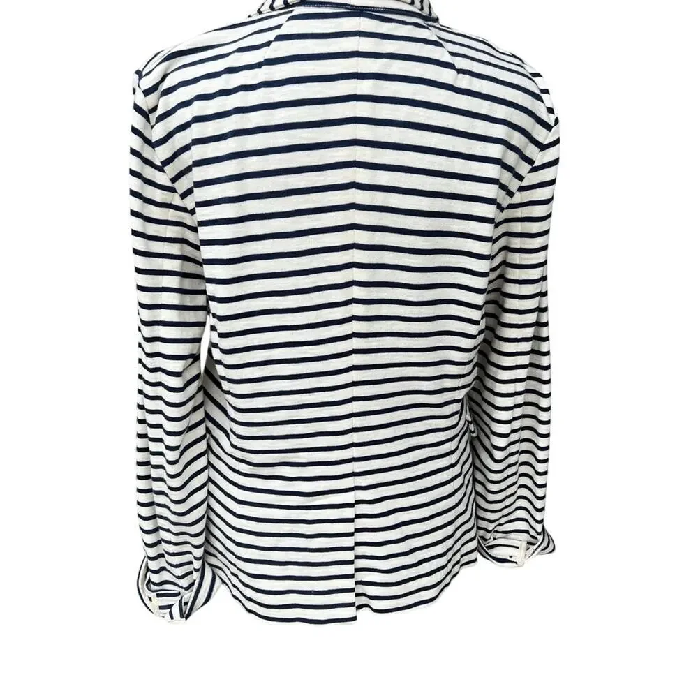 J.CREW size M blazer cream with navy stripes cotton - Picture 7 of 11